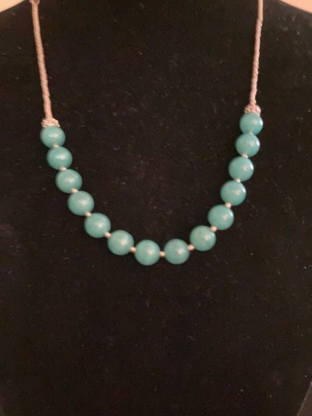 Teal Beaded Necklace on Silver Chain